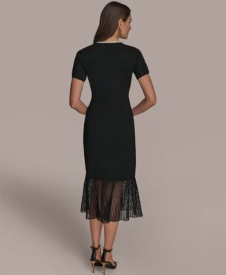 【Donna Karan New York】Mixed-Media Midi Dress Donna Karan New York Floral Metallic Jacquard Midi Dress