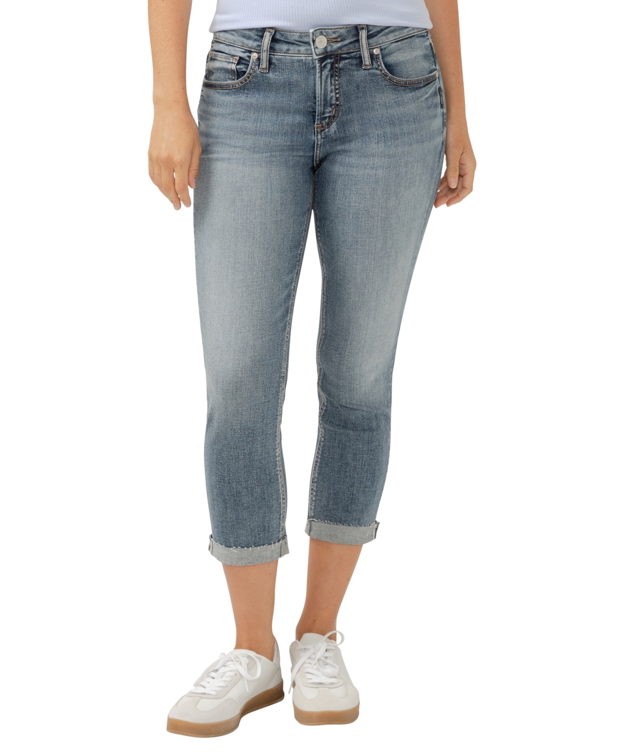 Shop Silver Jeans Co. Women's Elyse Mid Rise Comfort Fit Capri Jeans In Indigo