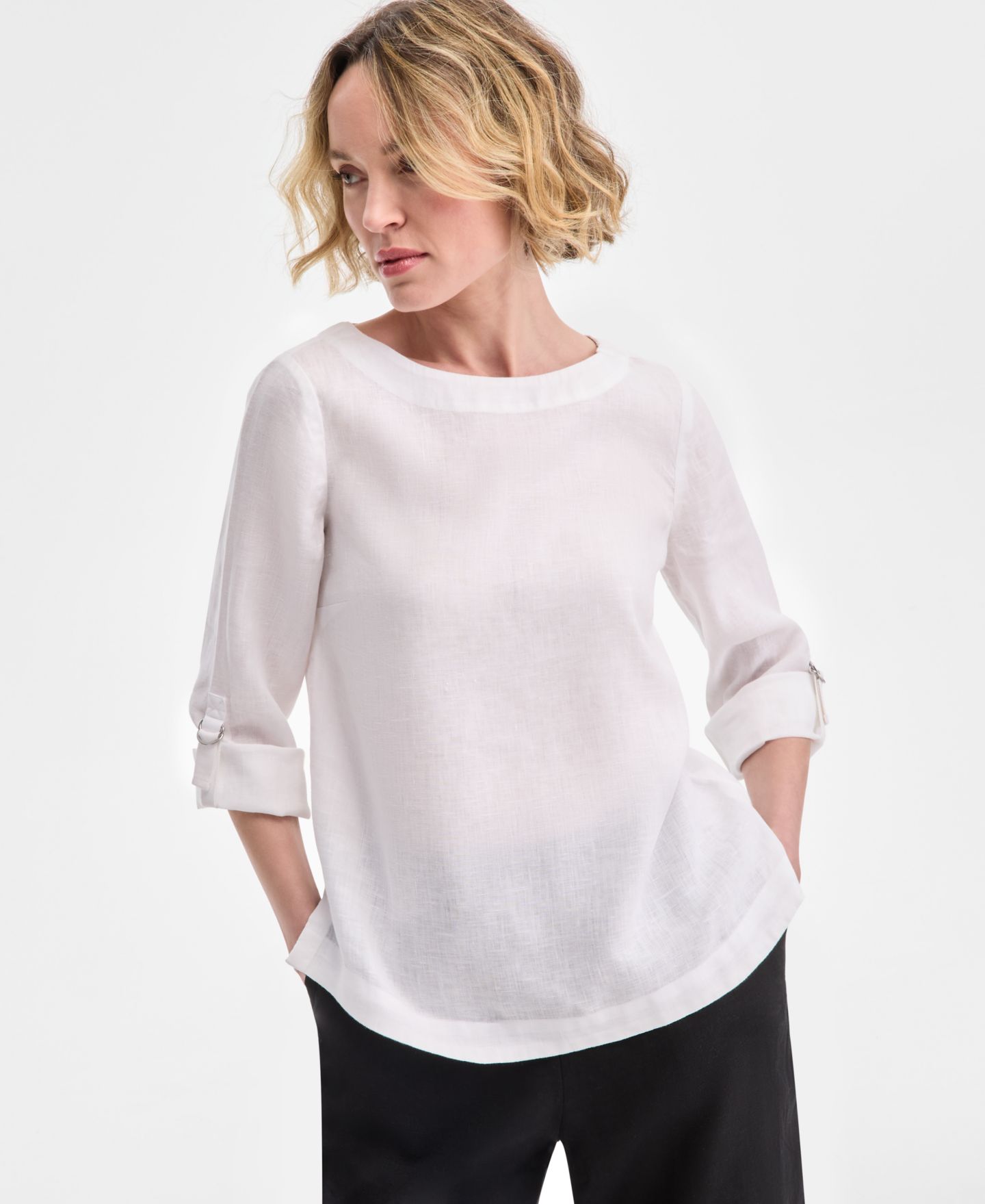 Женский топ Charter Club 100% Linen D-Ring Top, цвет: Яркий белый — фото 2