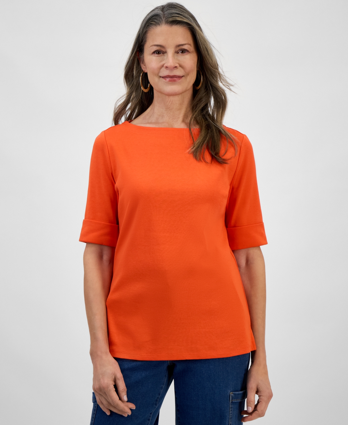 Women's Boat-Neck Elbow Sleeve Top, Exclusively at Macy's - Gumball Red