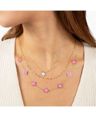 Small Bubblegum Pink Clover Necklace 14K Gold
