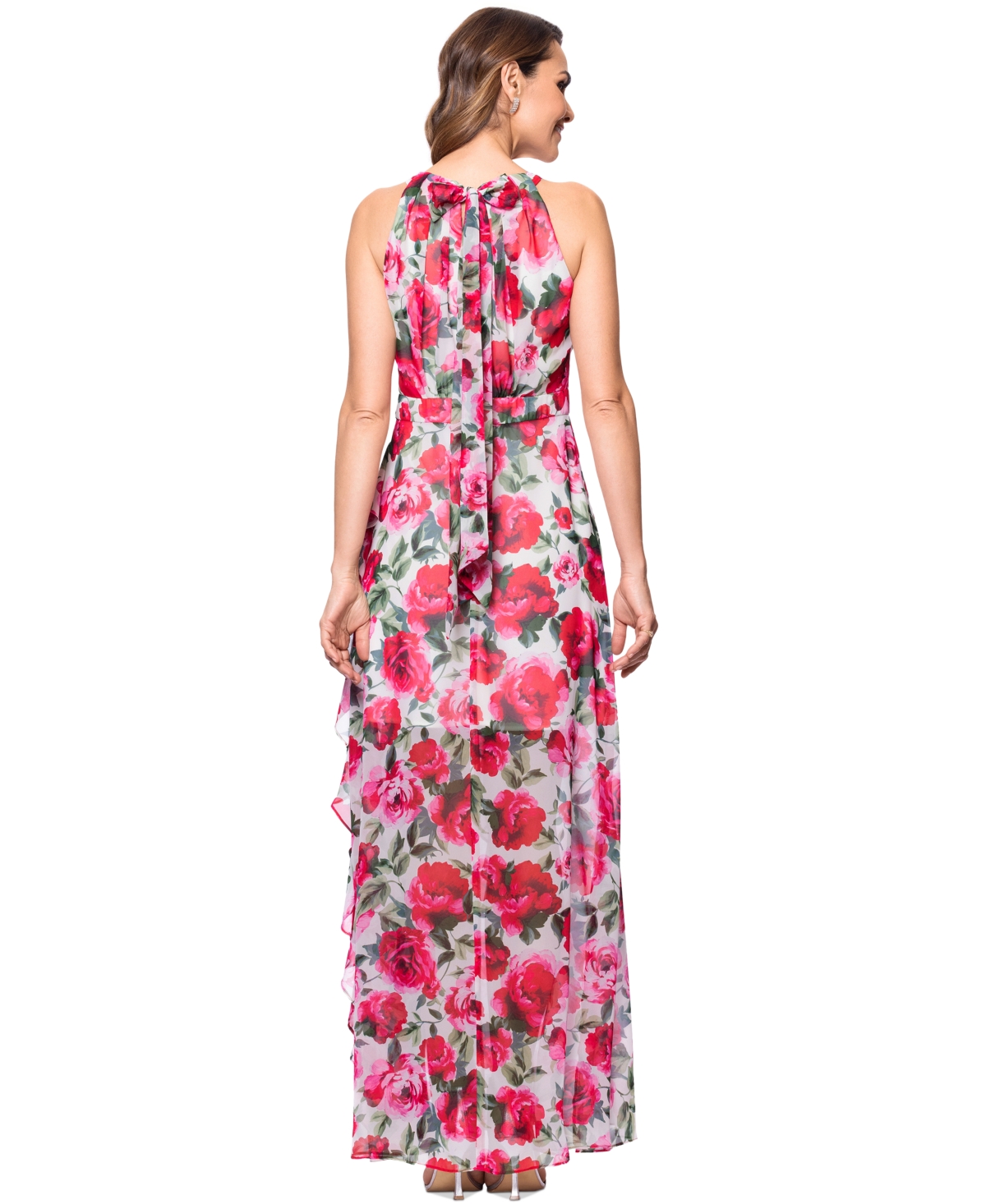 BETSY & ADAM BETSY & ADAM PETITE FLORAL-PRINT RUFFLED GOWN 