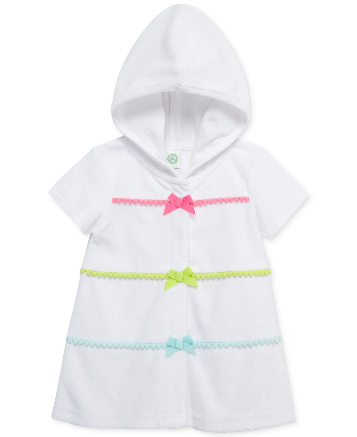 Shop Little Me Baby Girls Pom Pom Hooded Swim Cover-up In White Multi