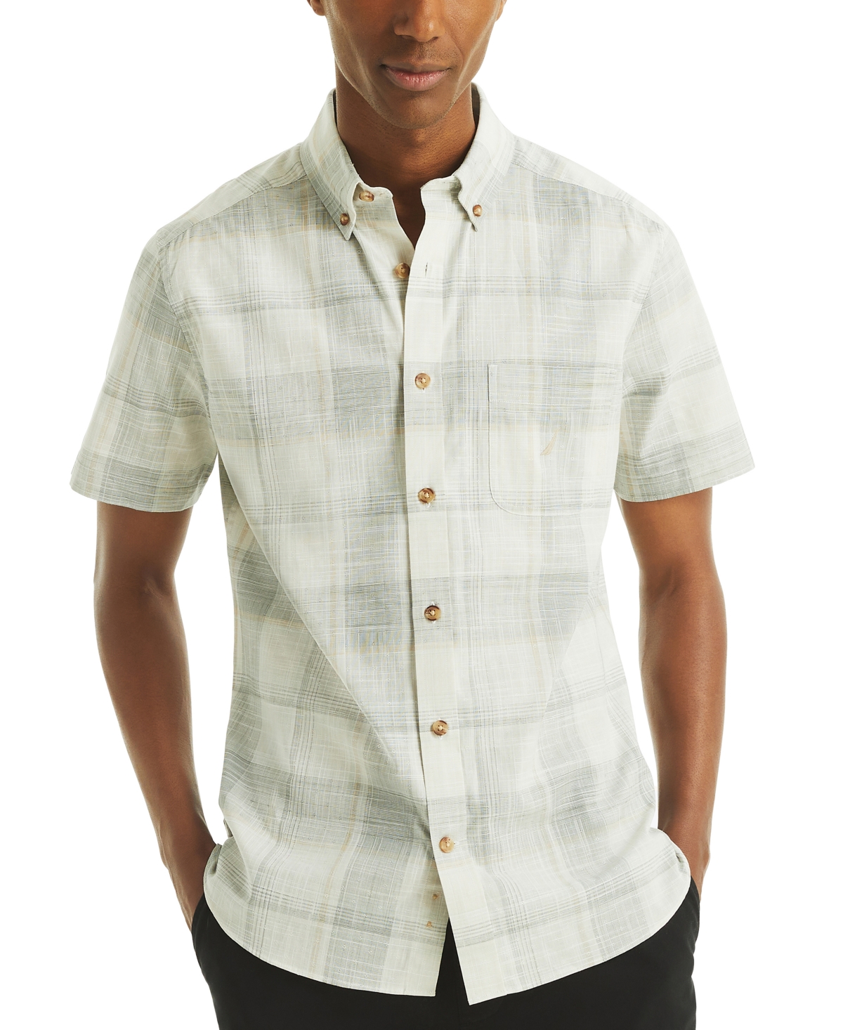 Men's Short Sleeve Button-Down Plaid Oxford Shirt - Sail White