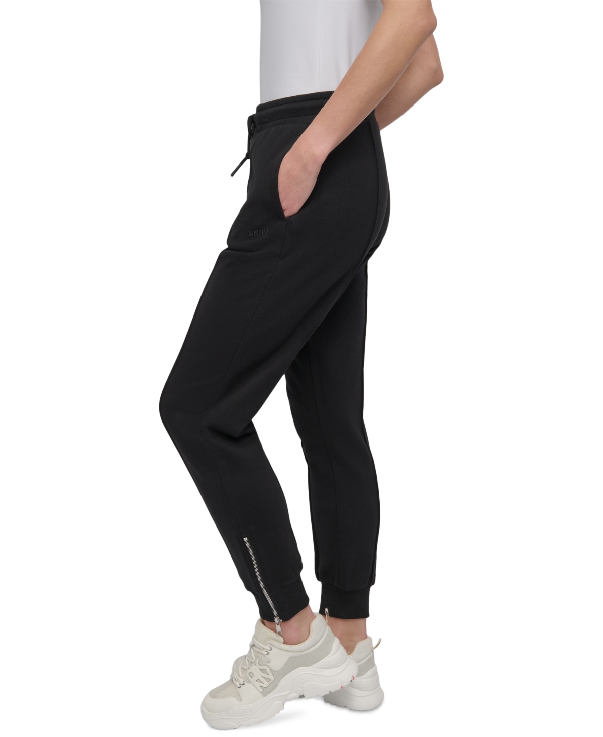 Shop Dkny Sport Women's Zip-cuff High-rise Cotton Joggers In Black