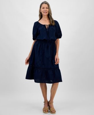 Style & Co - Women's Cotton Eyelet Ruffled Midi Dress