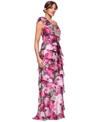 Women's Floral-Print Tiered One-Shoulder Gown