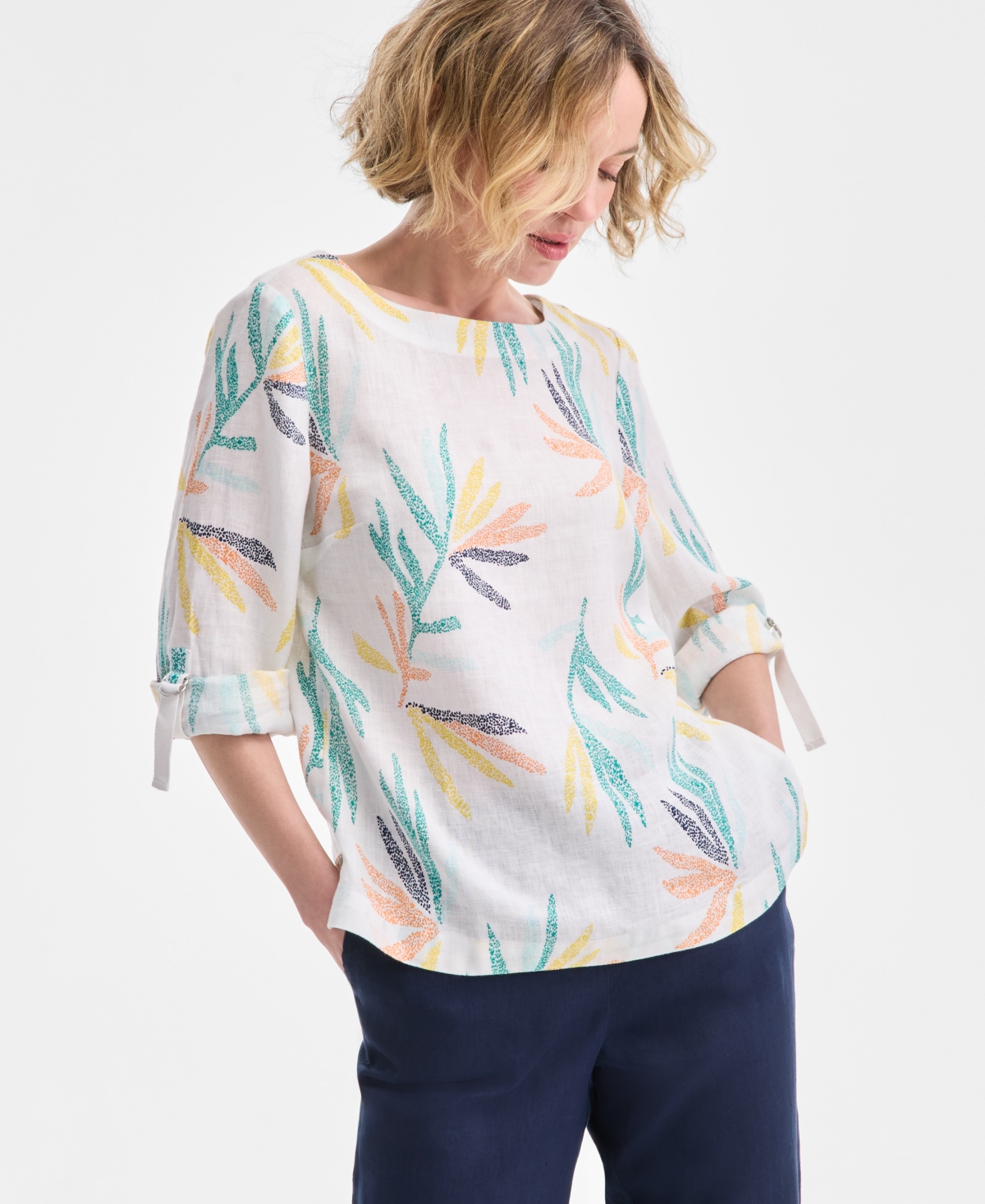 CHARTER CLUB PLUS SIZE 100% LINEN BOAT-NECK TOP, EXCLUSIVELY AT MACY'S 