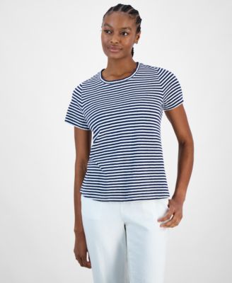 Charter Club - Women's Striped Crewneck Short-Sleeve Top