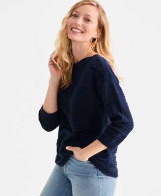 Style & Co - Petite Cotton Mixed-Stitch Pointelle Sweater