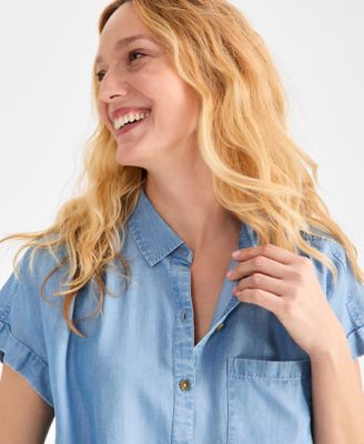 Petite Chambray Short-Sleeve Button Shirt, Exclusively at Macy's