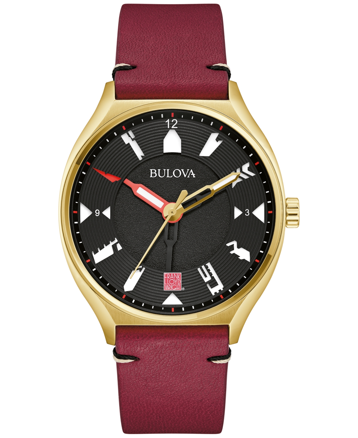 Special Edition Men's Frank Lloyd Wright Automatic Burgundy Leather Strap Watch 40mm - Burgundy