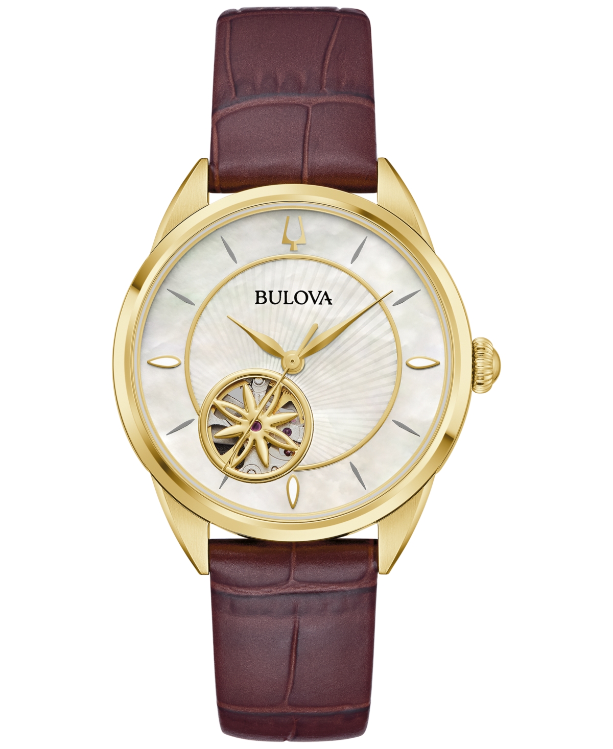 Bulova Women's Sutton Automatic Brown Leather Strap Watch 34.5mm In Brown