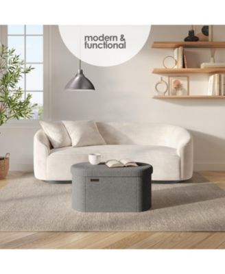 Ovel Boucle Ottoman Storage Bench – Modern Foot wood Stool, Makeup Vanity Stool, Perfect for Living Room & Bedroom Decor