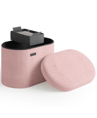 Ovel Boucle Ottoman Storage Bench-Modern Foot Stool, Makeup Vanity Stool, Perfect for Living Room & Bedroom Decor