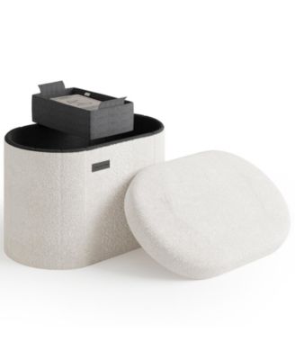 Ovel Boucle Ottoman Storage Bench-Modern Foot Stool, Makeup Vanity Stool, Perfect for Living Room & Bedroom Decor