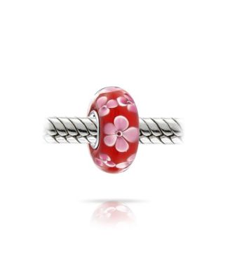 Floral Design Murano Glass Spacer Charm Bead with Sterling Silver Core
