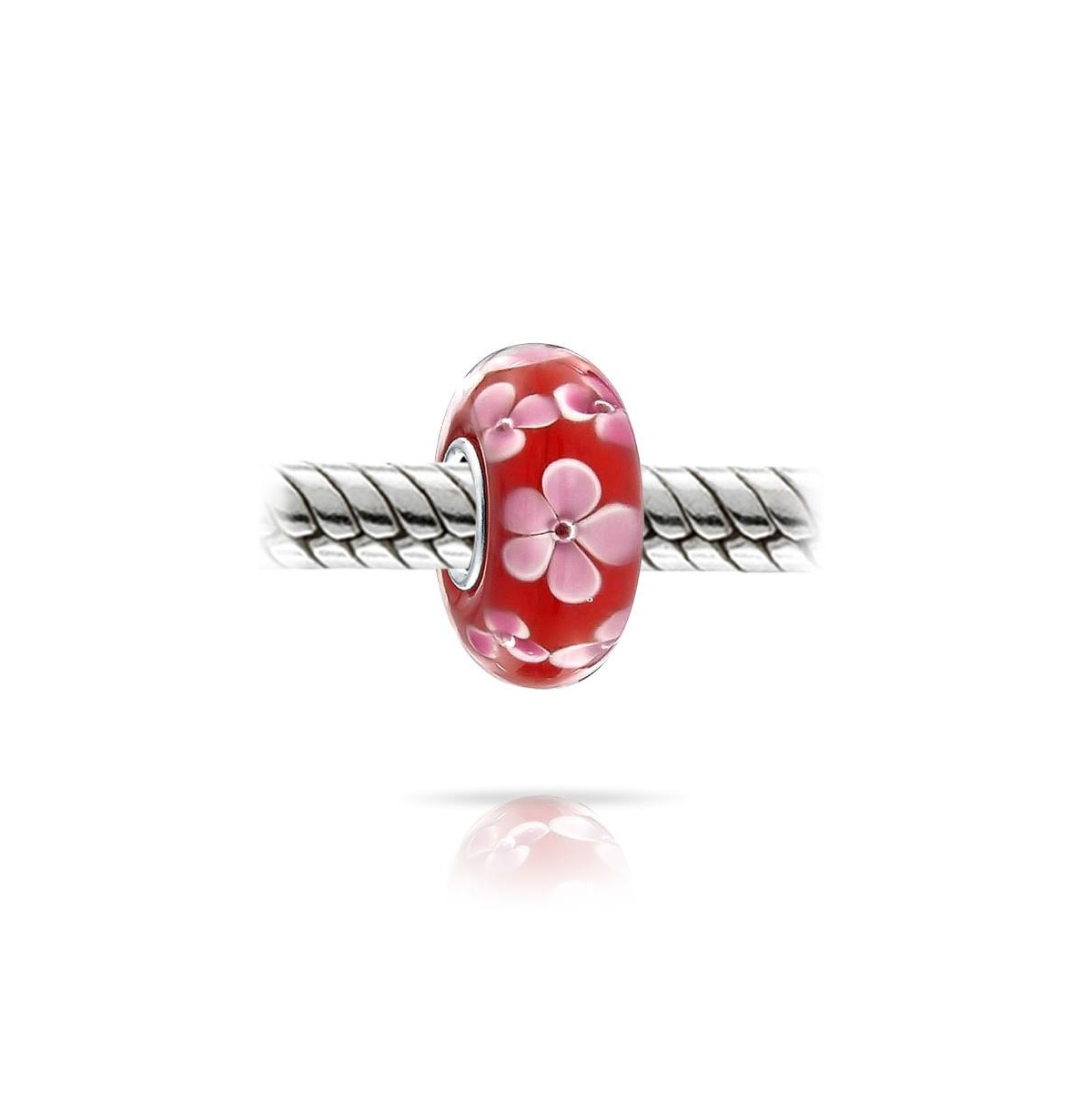 Bling Jewelry Floral Design Murano Glass Spacer Charm Bead with Sterling Silver Core