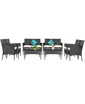 8PCS Patio Rattan Furniture Set Cushioned Sofa Coffee Table Backyard Porch Red