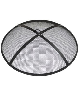 Outdoor Heavy-Duty Steel Mesh Round Camp Fire Pit Spark Screen Lid with Handle - Black