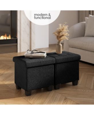 Nestl Rectangular Boucle Ottoman Storage Bench – Modern Foot Stool, Makeup Vanity Stool, Perfect for Living Room & Bedroom Decor