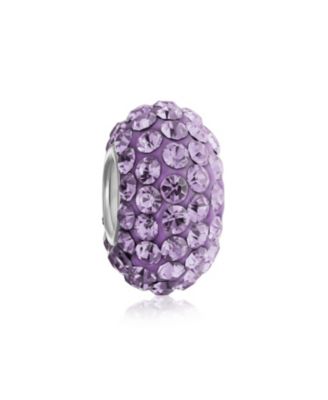 Solid Color Pave Crystal Spacer Bead Charm Bracelet with Sterling Silver Core