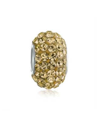 Solid Color Pave Crystal Spacer Bead Charm Bracelet with Sterling Core