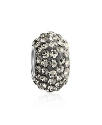 Solid Color Pave Crystal Spacer Bead Charm Bracelet with Sterling Core