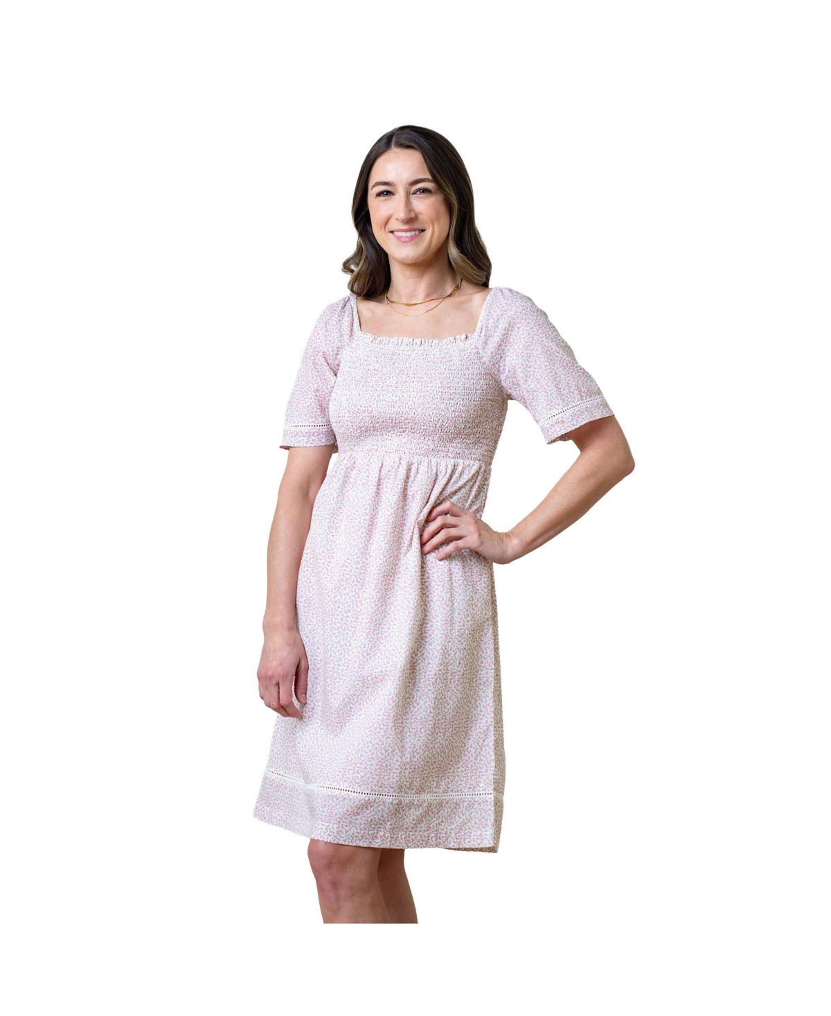 Women's Organic Bell Sleeve Smocked Dress - Vintage petal ditsy