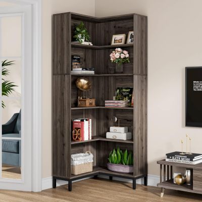 71 inches Corner Bookcase, 6-Tiers L-Shaped Bookshelf, White