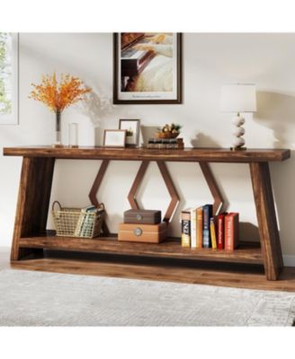 70.86-Inch Long Sofa Table for Living Room, 2-Tier Narrow Console Table with Storage, Wood Foyer Entryway Couch Table for Hallway, Entrance