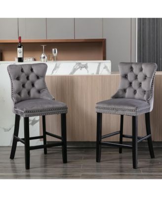 Set of 2 Velvet Counter Height Stools, 26.3" Button Tufted Upholstered Kitchen Island Chairs with Back