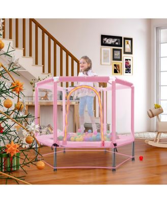 55'' Toddlers Trampoline with Safety Enclosure Net and Balls, Indoor Outdoor Mini Trampoline for Kids