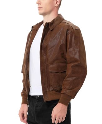 Men A-2 Distressed Leather Flight Bomber Jacket - Tall