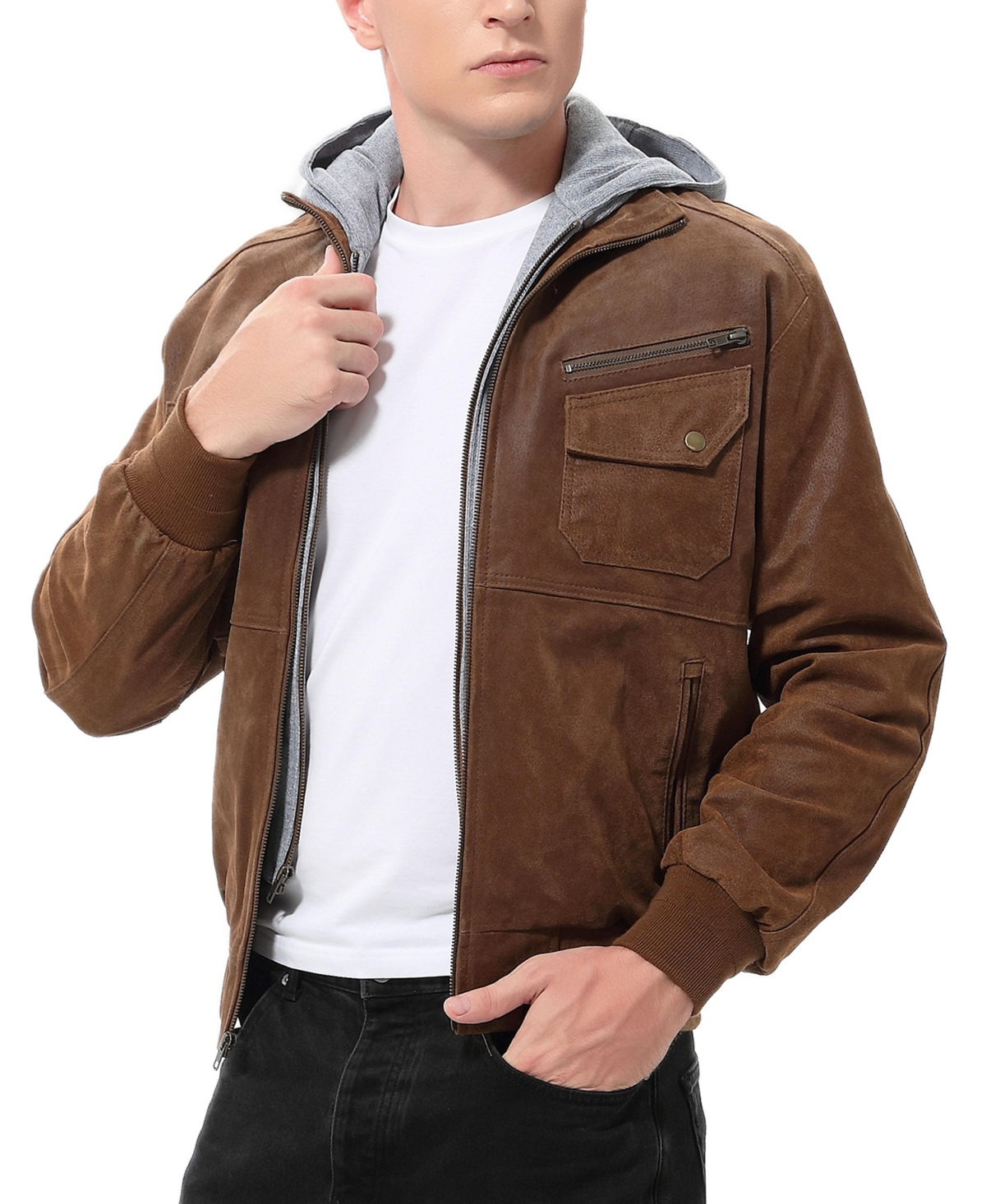 Bgsd Men Civic Distressed Leather Bomber Jacket