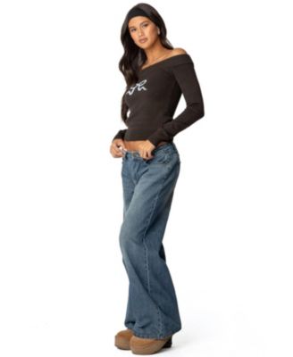 Womens Tj Off Shoulder Knit Bow Top