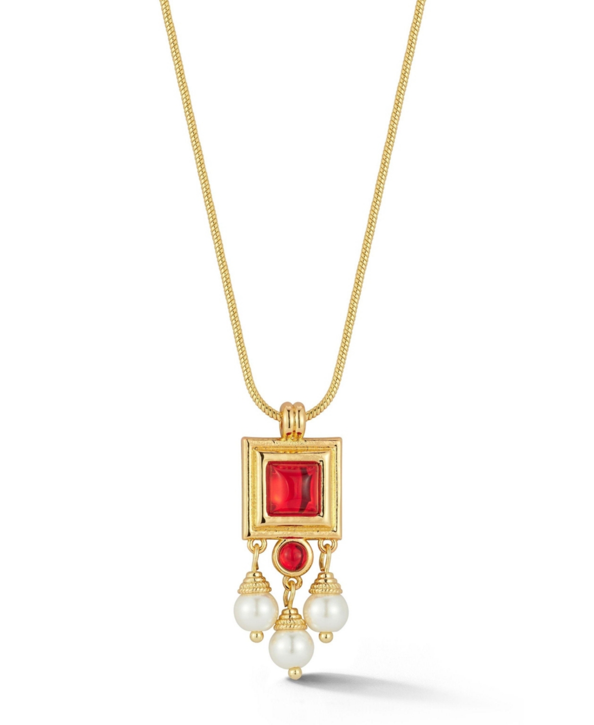 Gold Plated Gem and Pearl Pendant Necklace - Gold