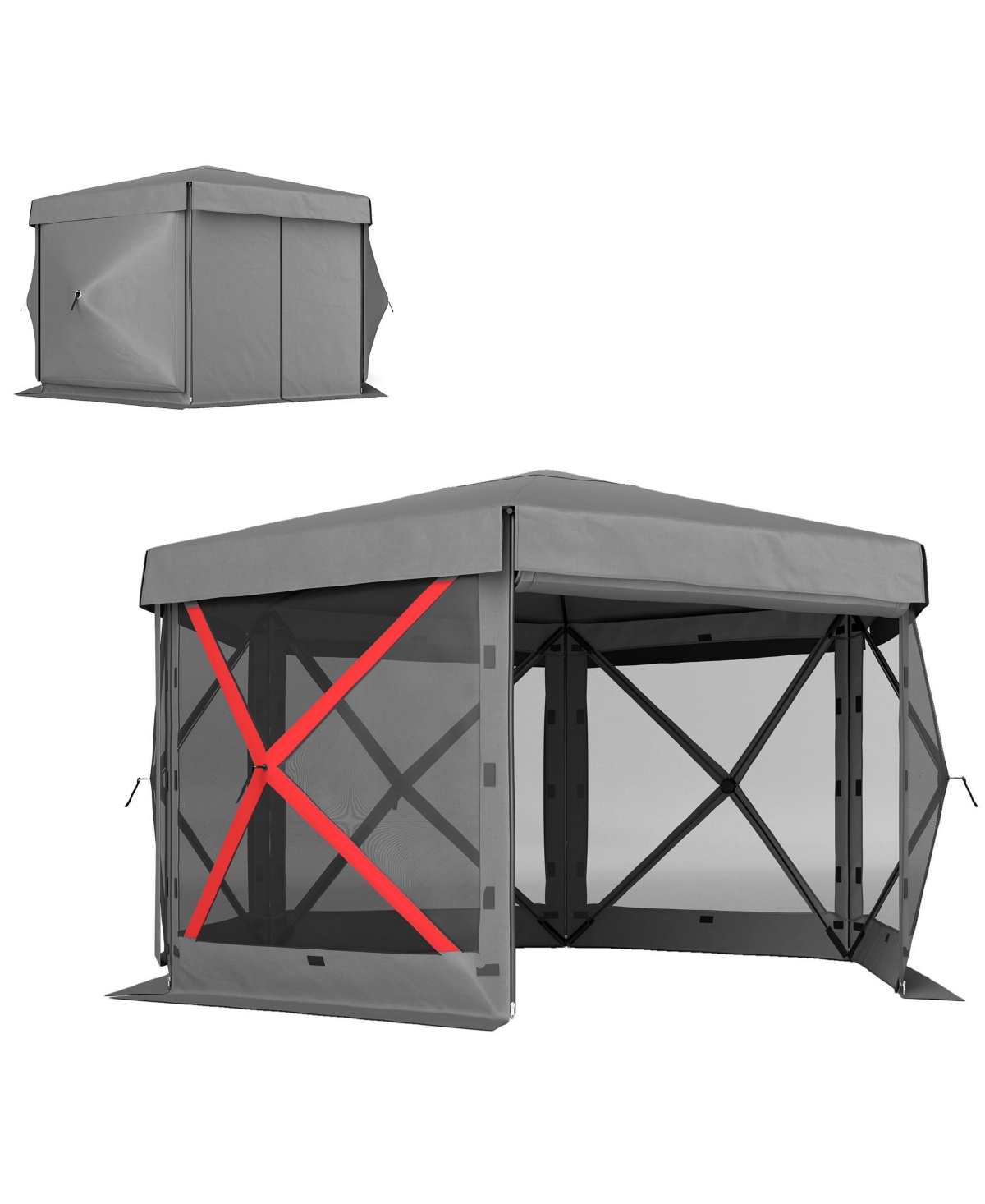 12' x 12' Hexagonal Pop Up Gazebo, Outdoor Canopy Tent, Dark - Dark gray