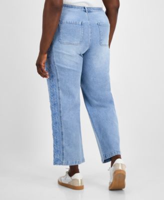 Trendy Plus High-Rise Wide-Leg Cutwork Jeans, Exclusively at Macy's
