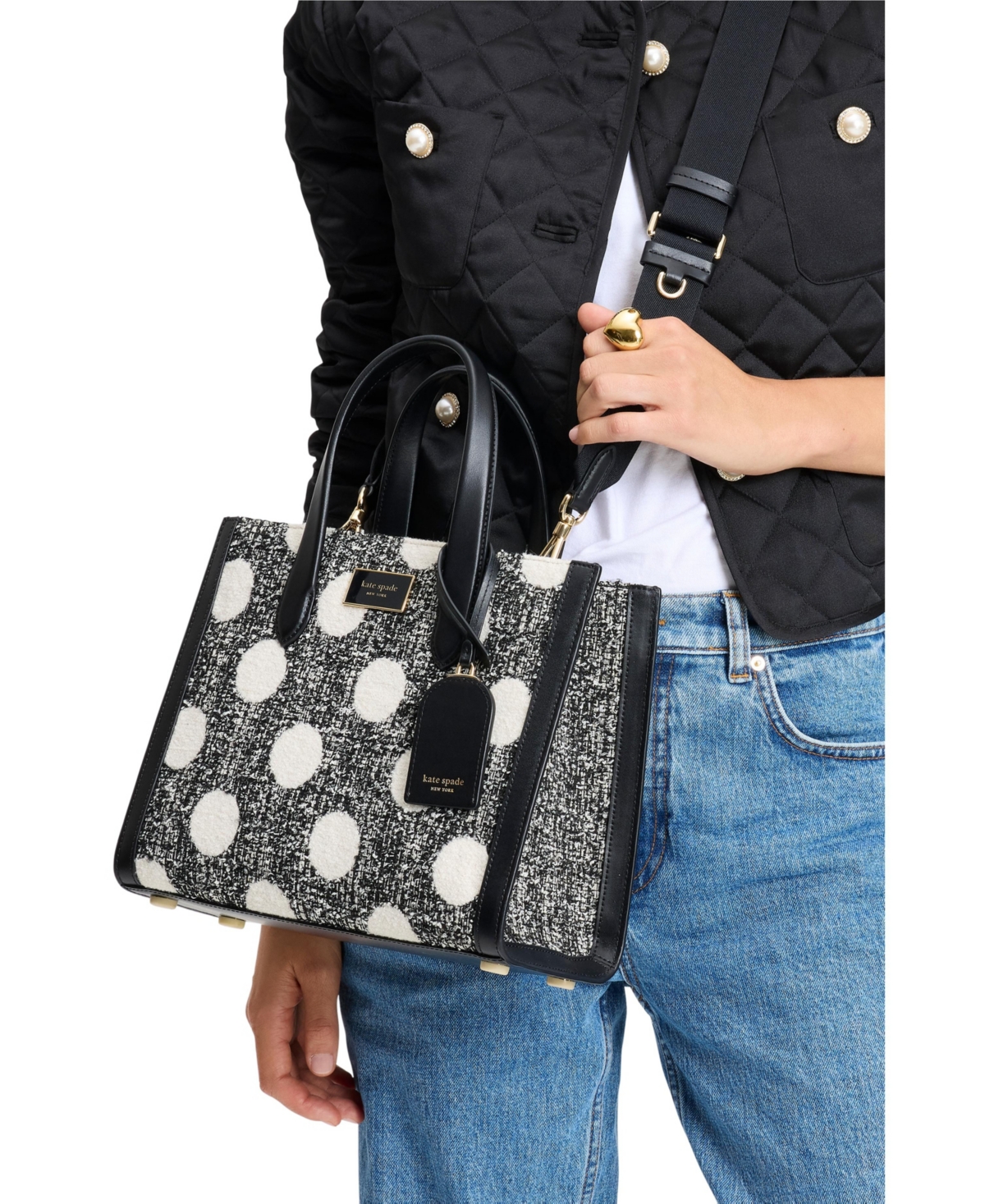Kate Spade Manhattan Dot Tweed Small Tote Bag In Black Multi