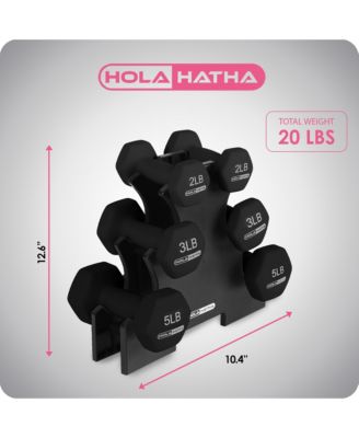 2, 3, and 5 Pound Neoprene Dumbbell Free Hand Weight Set w/Rack, Black