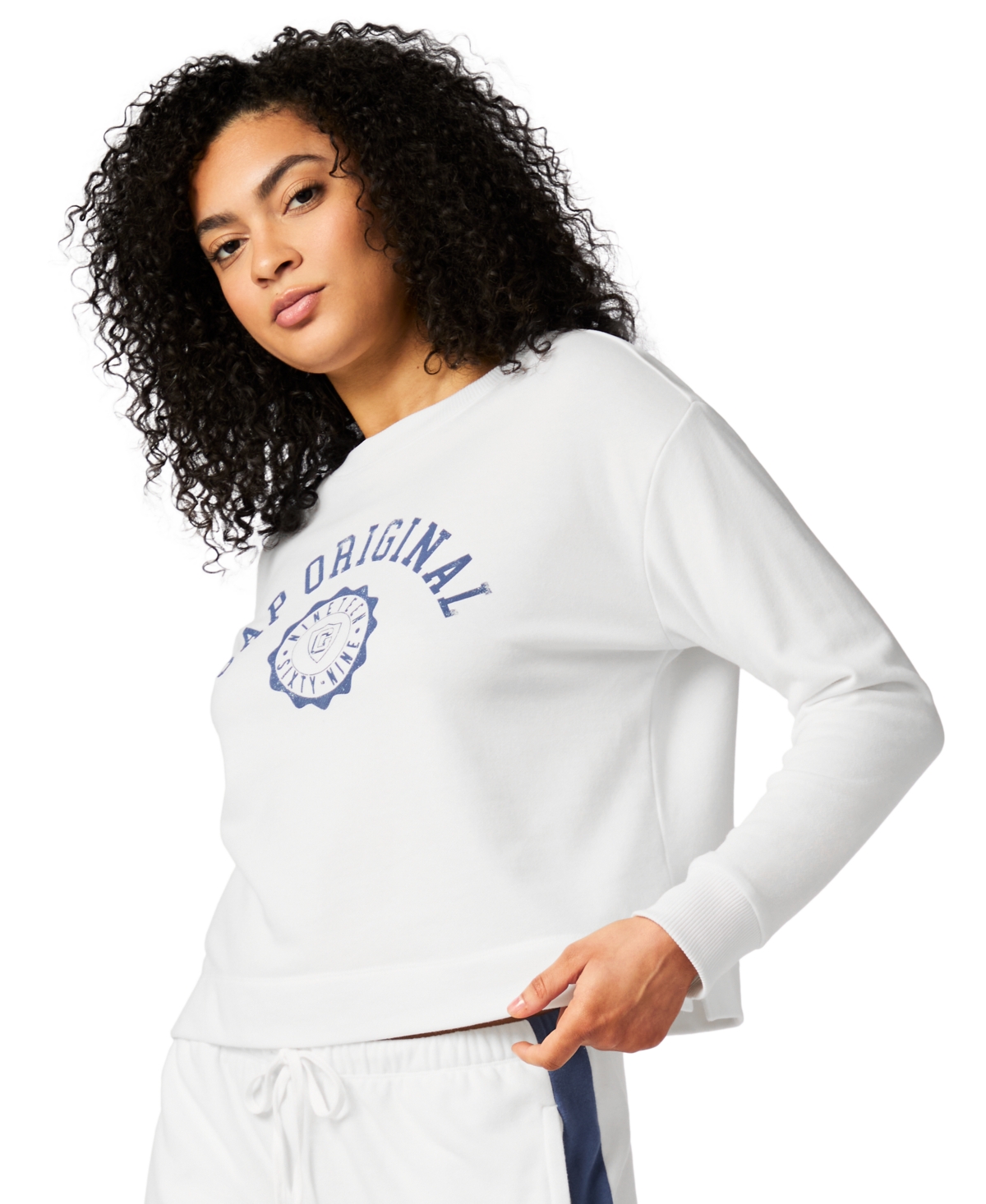 Shop Gap Women's French Terry Crewneck Logo Pajama Top In White Colorblock