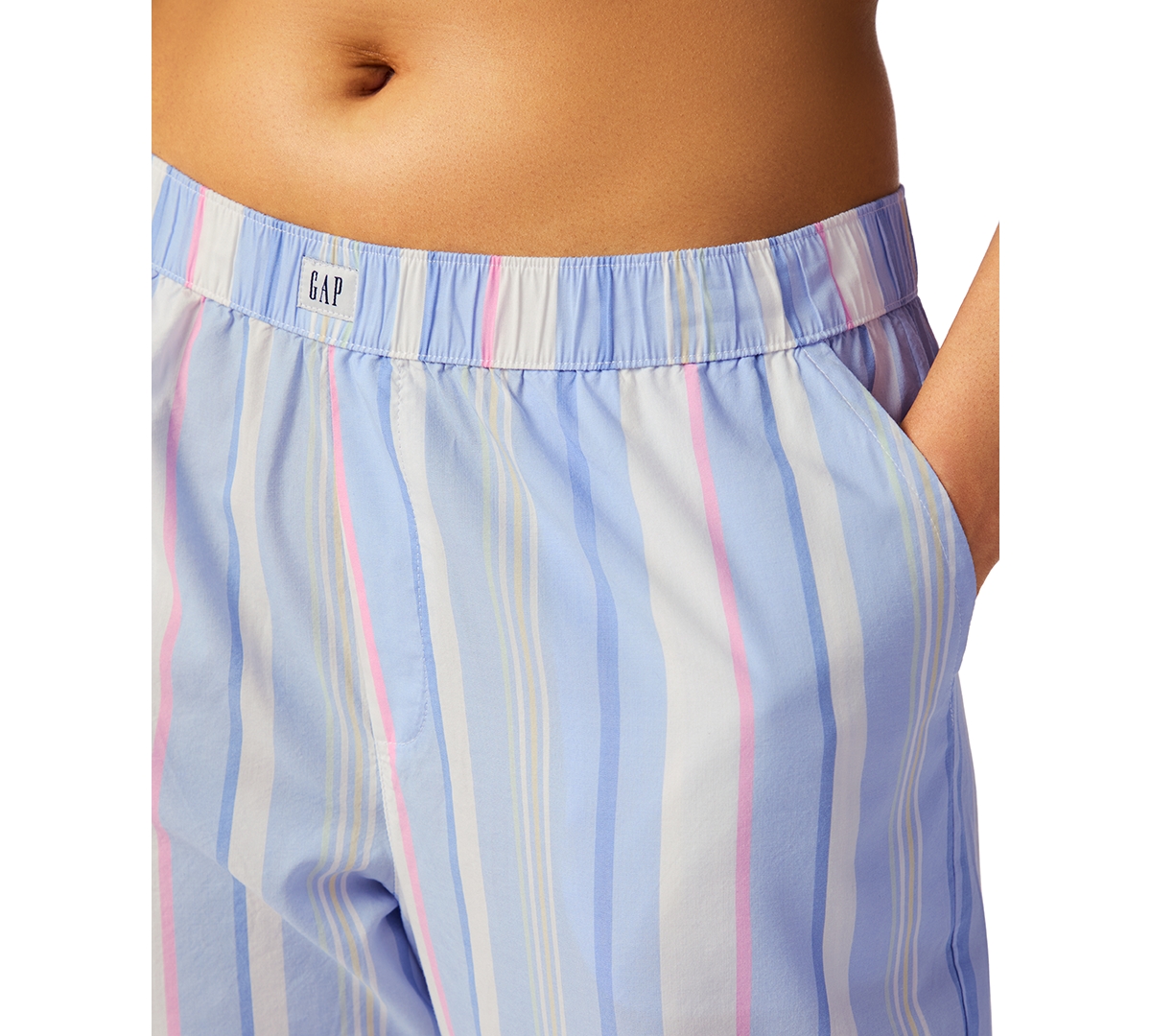 Gap Women's Striped Poplin Pajama Pants, Exclusively At Macy's In Blue Multi Stripe
