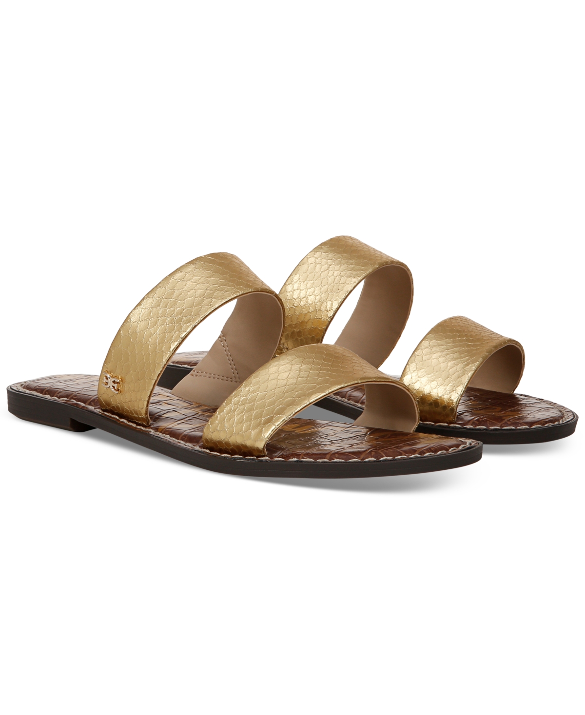 Sam Edelman Gala Double Strap Slide Sandal Gold Faux Leather In Gold Faux Leather