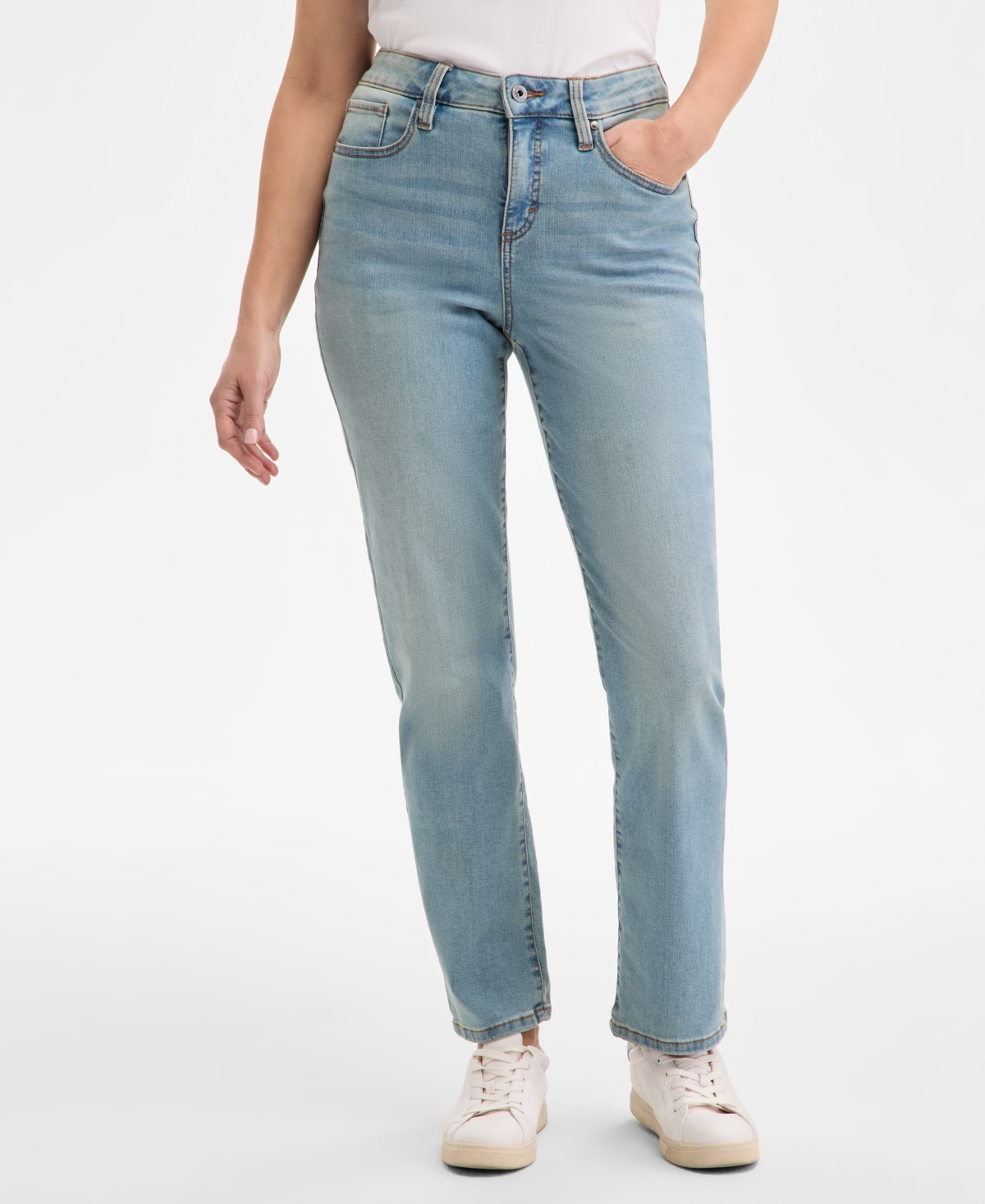 Women's Curvy Straight-Leg High Rise Jeans, Created for Macy's - Deep Black