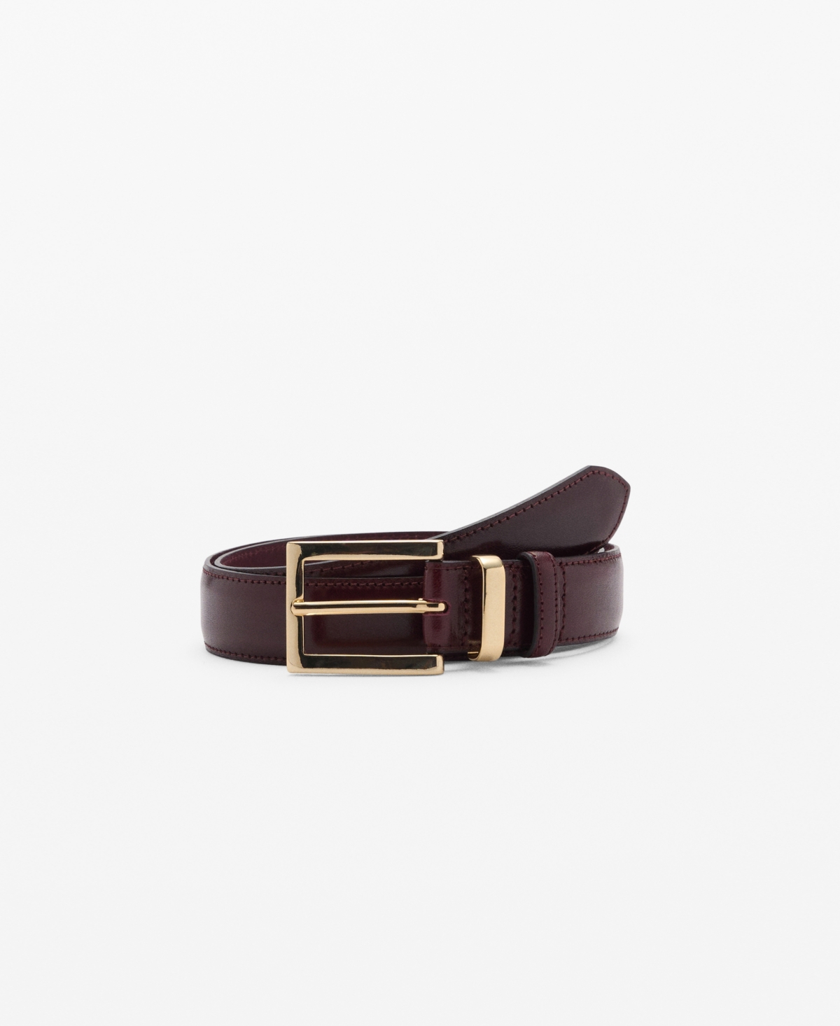 Shop Mango Women's Square Buckle Leather Belt In Burgundy