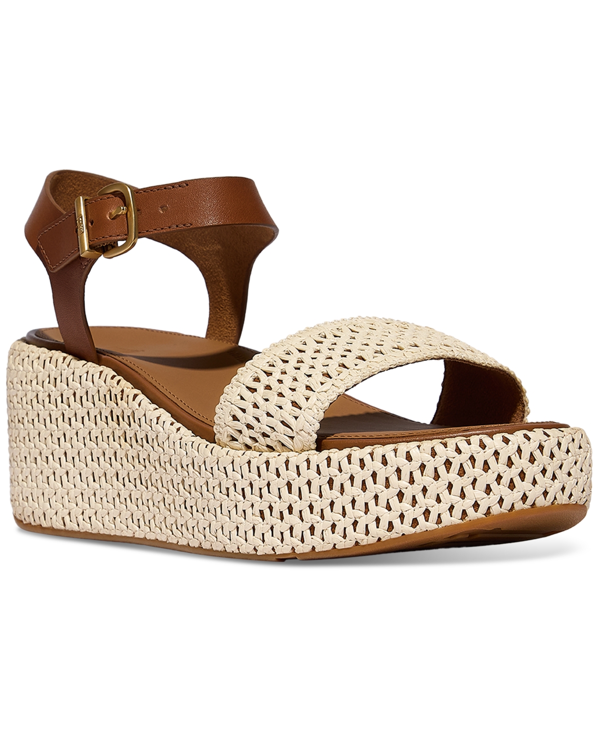 FitFlop Women's Platform Woven Wedge Sandals - Deep Tan, Ivory