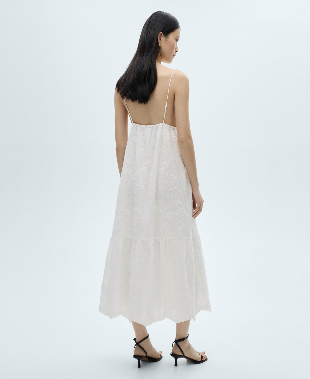 MANGO WOMEN'S FLORAL EMBROIDERED STRAP DRESS 