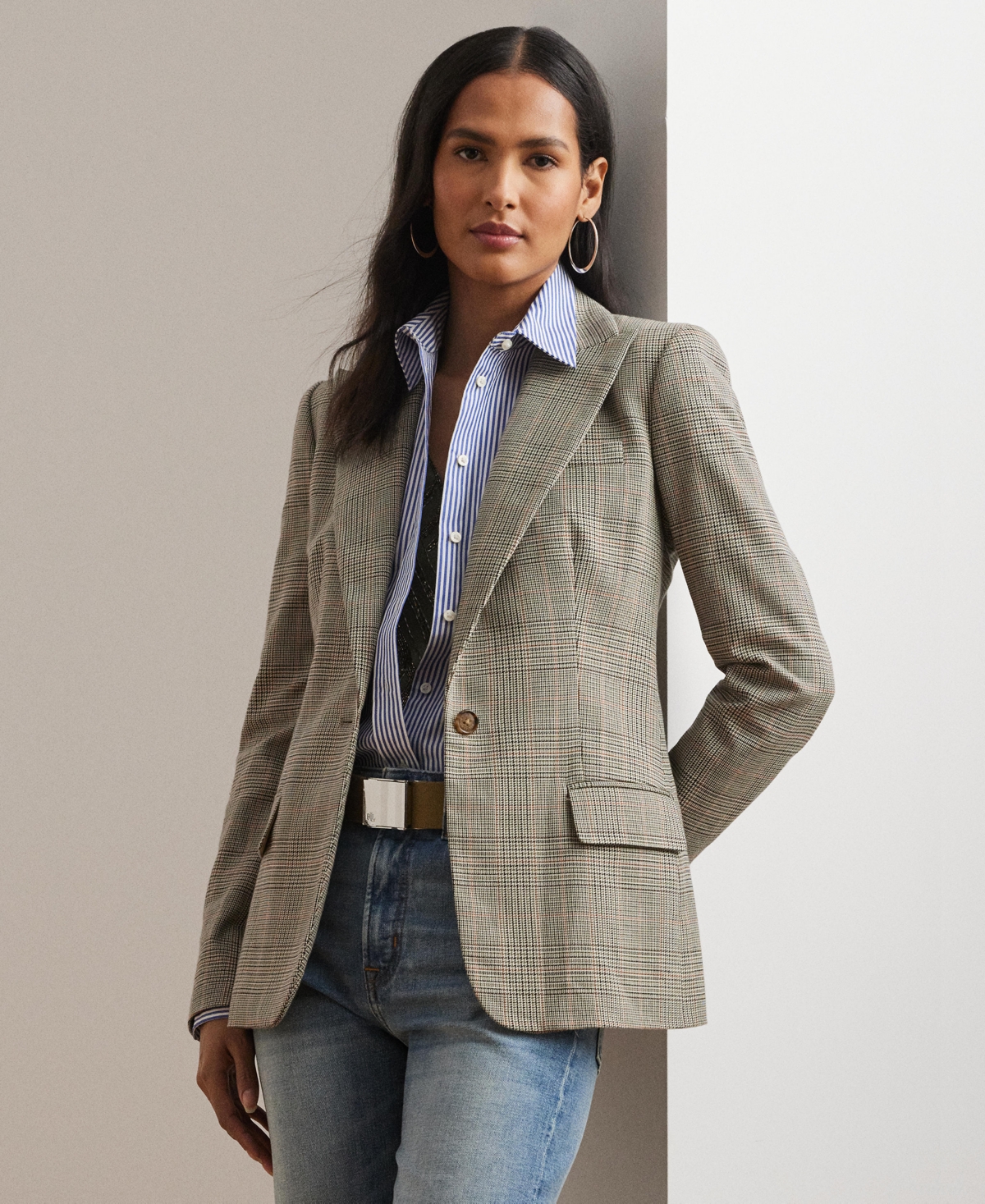 RALPH LAUREN WOMEN'S GLEN PLAID COTTON-BLEND TWILL BLAZER 