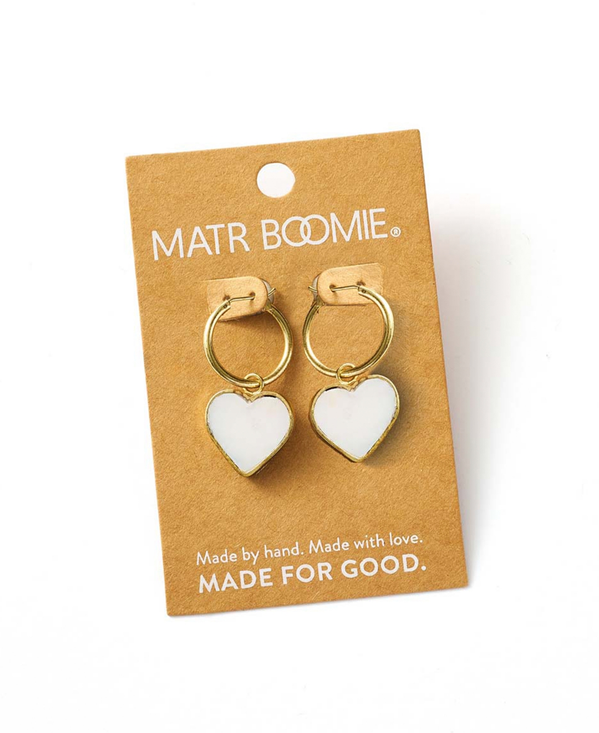 Matr Boomie Ranjani Mother Of Pearl Heart Hoop Earrings In White